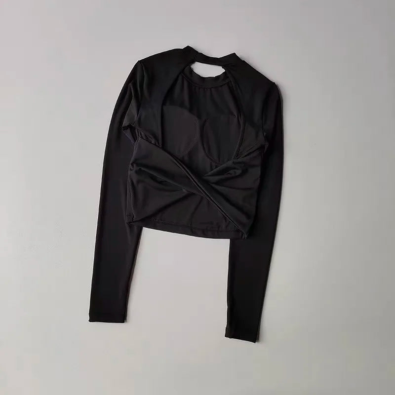 Top Sportivo Corto a Maniche Lunghe con Schiena Scoperta