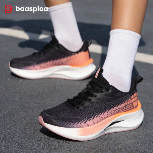 Baasploa Scarpe da corsa professionali da donna Scarpe sportive antiscivolo con piastra in carbonio per esterni Scarpe da ginnastica da jogging traspiranti casual femminili