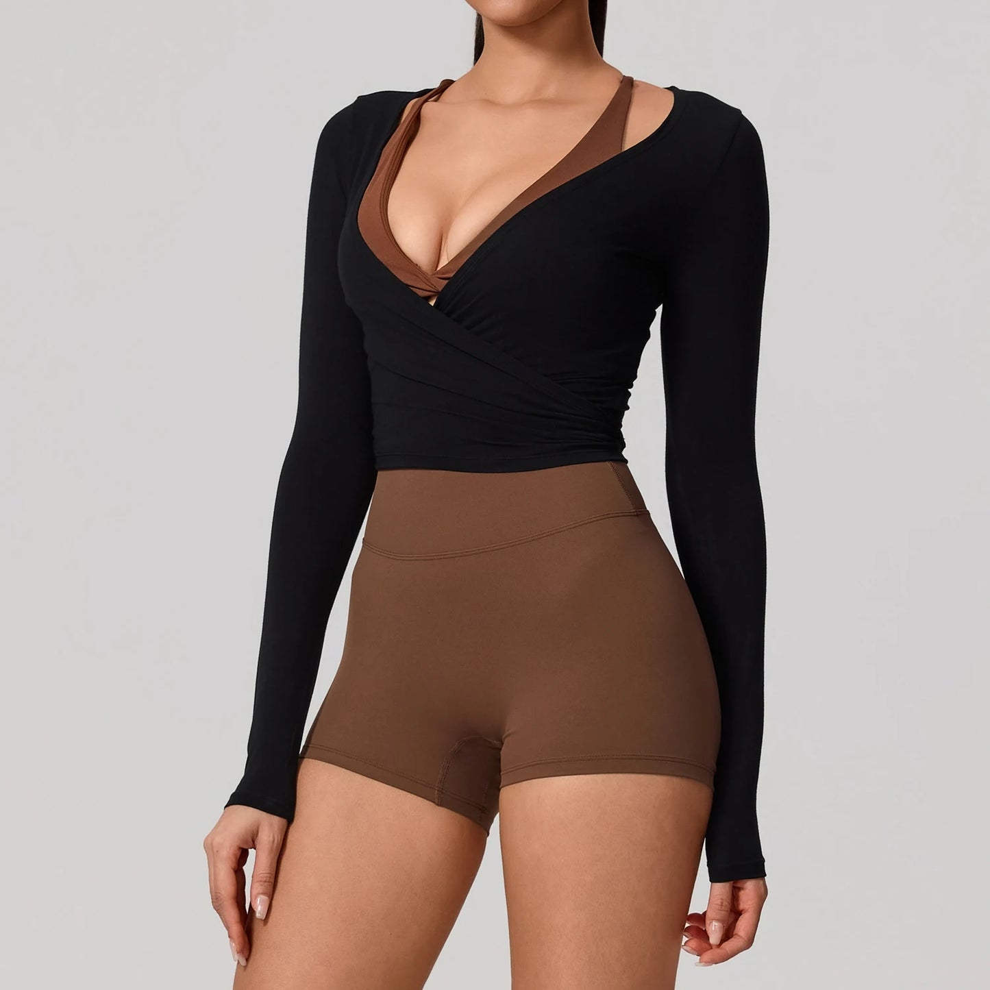 Top Yoga Avvolgente a Maniche Lunghe