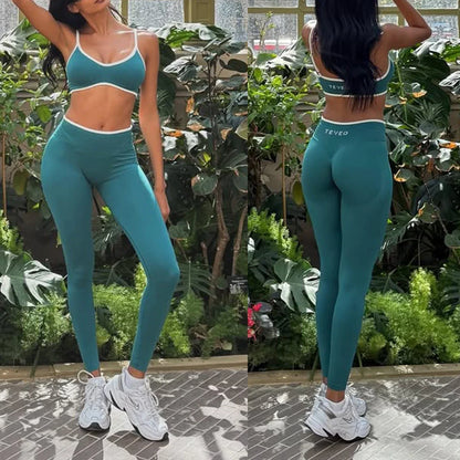 TEVEO 2 Pièces Ensemble De Sport Femme Leggings Vêtements D'Entraînement Ensemble De Soutien-gorge Sans Couture Scrunch Legging