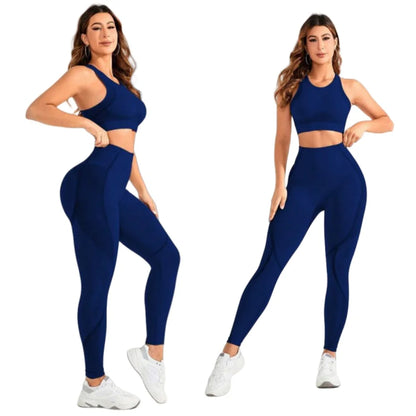 Tuta da 2 pezzi, tuta da yoga da donna, bellissima combinazione di pantaloni a vita alta sul retro, abbigliamento da palestra ideale super elastico senza cuciture