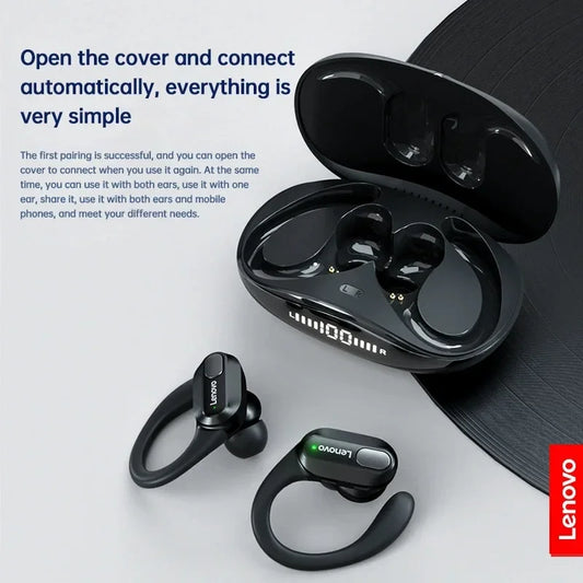 Lenovo XT80 Cuffie senza fili Auricolari Bluetooth 5.3 Vero con pulsante del microfono Controllo Riduzione del rumore Ganci per le orecchie Cuffie impermeabili