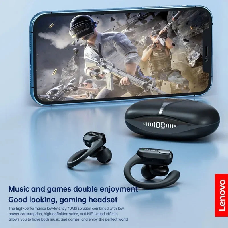Lenovo XT80 Cuffie senza fili Auricolari Bluetooth 5.3 Vero con pulsante del microfono Controllo Riduzione del rumore Ganci per le orecchie Cuffie impermeabili