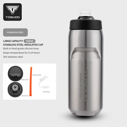 TOSUOD Tazza per acqua isolata in acciaio inox 550ML Bollitore per acqua per bicicletta in acciaio 304 Facile da trasportare Mantiene la bottiglia calda e fredda