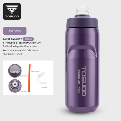 TOSUOD Tazza per acqua isolata in acciaio inox 550ML Bollitore per acqua per bicicletta in acciaio 304 Facile da trasportare Mantiene la bottiglia calda e fredda