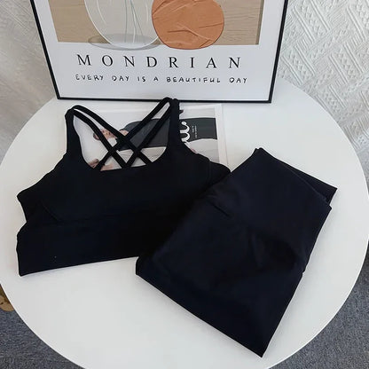 set da yoga a 2 pezzi Tuta da fitness traspirante Cross Back Yoga Top Pantaloni da yoga con culo pesca Pilates Tuta da fitness da corsa