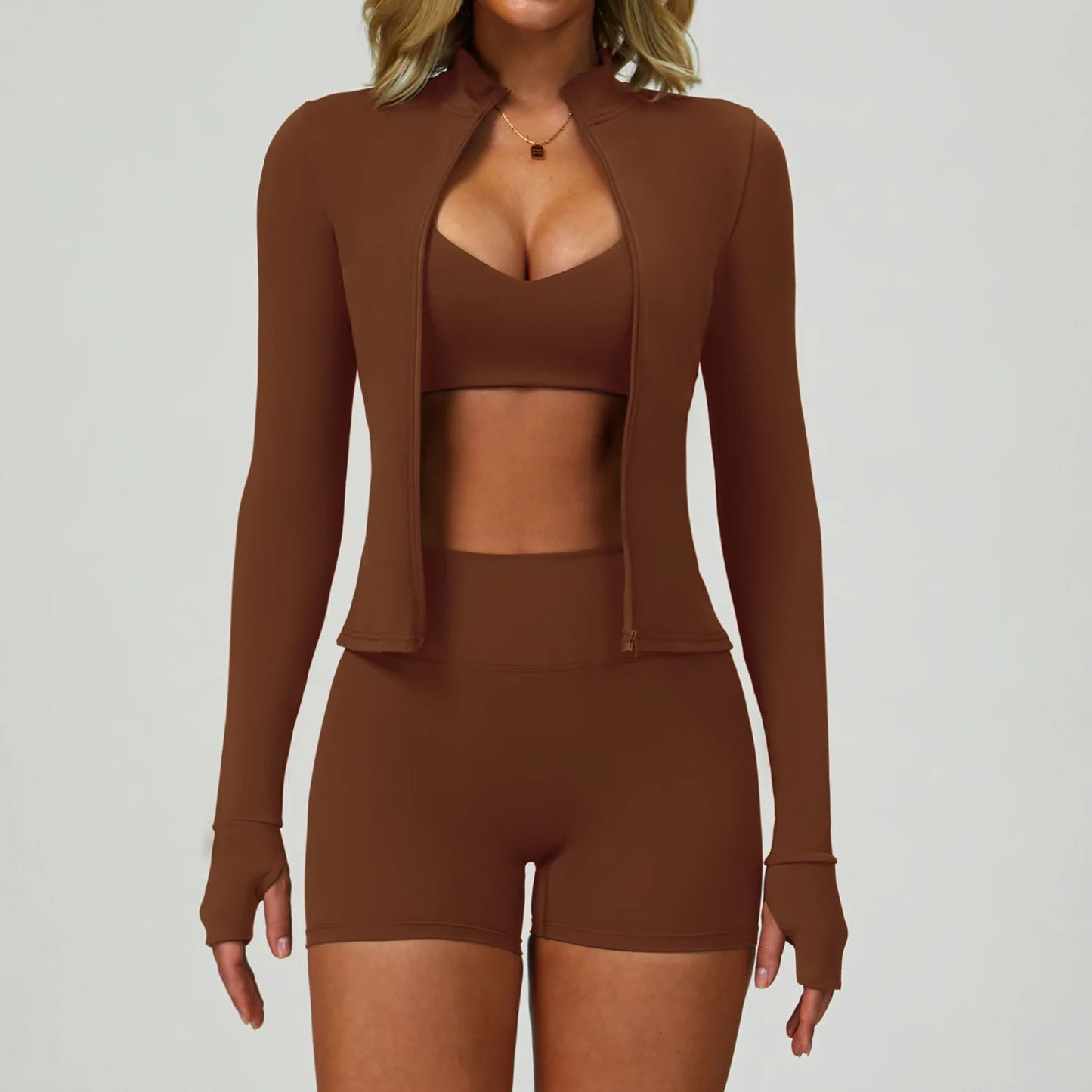 3PCS Tuta da yoga Tuta da donna Reggiseno sportivo Leggings a vita alta Pantaloncini Outfit Set da palestra Fitness Push Up Abbigliamento da allenamento Abbigliamento sportivo