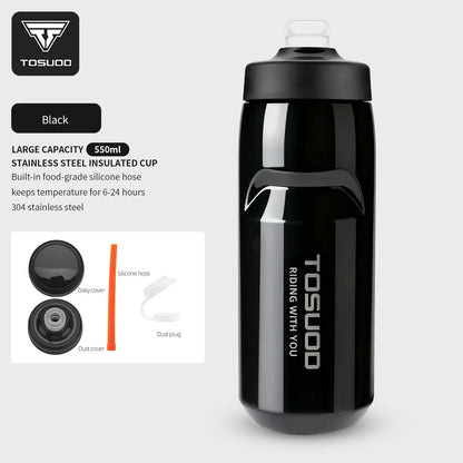 TOSUOD Tazza per acqua isolata in acciaio inox 550ML Bollitore per acqua per bicicletta in acciaio 304 Facile da trasportare Mantiene la bottiglia calda e fredda