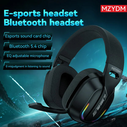 MZYDM Over Ear Cuffie Bluetooth5.4 Stereo Wireless Gaming B500 Auricolari Microfono incorporato Luce RGB Cuffie a bassa latenza per PC