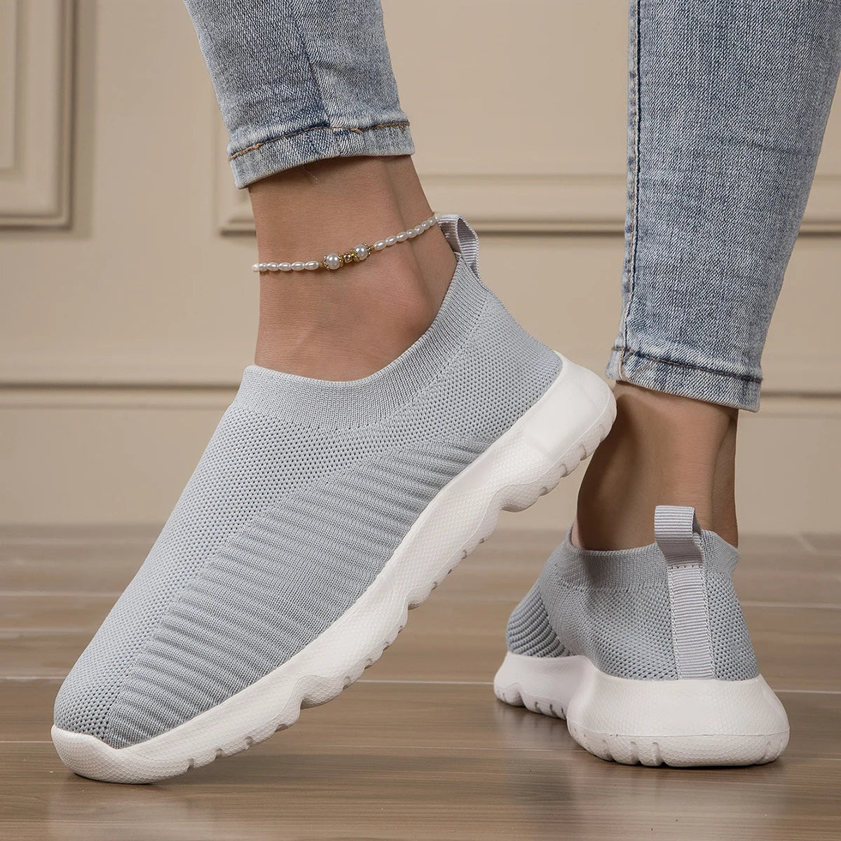Sneakers in maglia traspirante da donna, scarpe Casual Slip On Outdoor, scarpe da ginnastica basse leggere