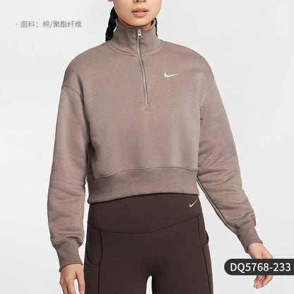 Felpa sportiva in pile corta con mezza zip ufficiale Nike New da donna DQ5768-233