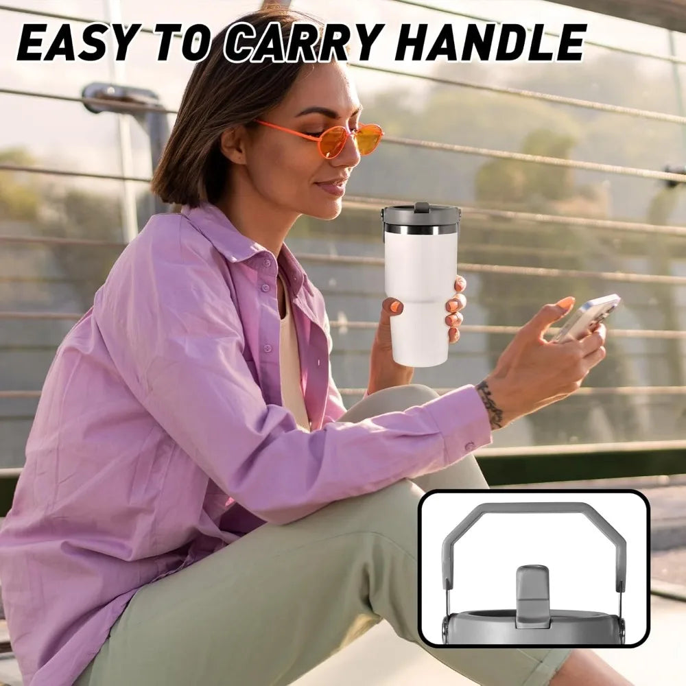 Tazza termica in acciaio inossidabile da 30 Oz, manico in nastro isolante sottovuoto a doppio strato, perfetto per bevande ghiacciate e calde