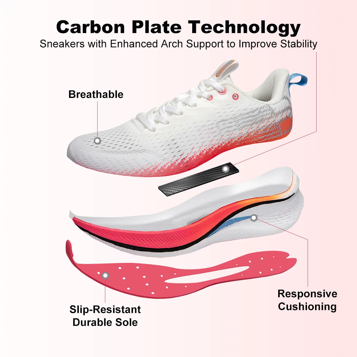 Baasploa Scarpe da corsa professionali da donna Scarpe sportive antiscivolo con piastra in carbonio per esterni Scarpe da ginnastica da jogging traspiranti casual femminili