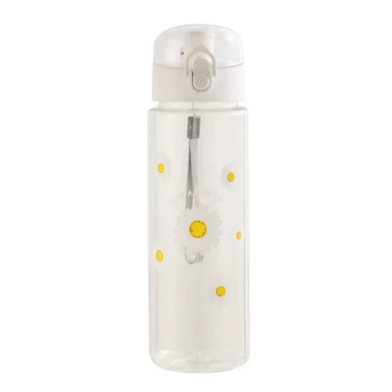 Bottiglia d'acqua in plastica con fiore margherita da 780 ml Bottiglia d'acqua trasparente sportiva Bottiglia per bere trasparente da viaggio per lezione portatile