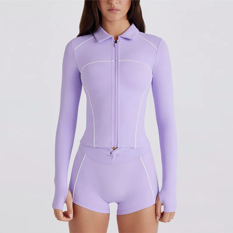 Nuovi vestiti da yoga ad asciugatura rapida a maniche lunghe moda sportiva bodybuilding slim top cerniera protezione solare vestiti giacca traspirante