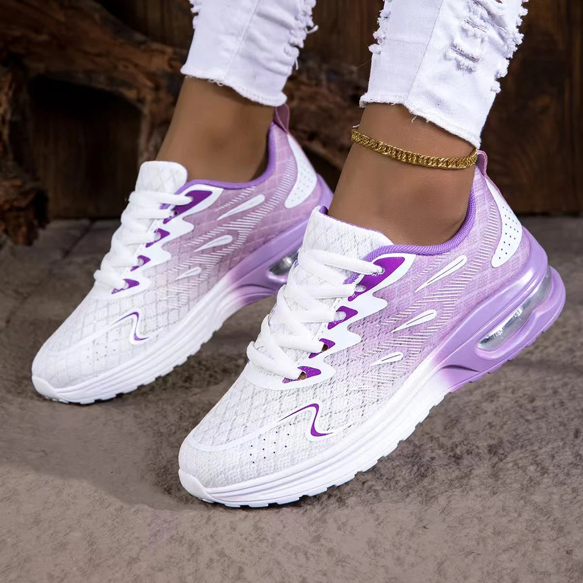 Sneaker Scarpe da passeggio da donna Moda da donna Cuscino d'aria Mesh Traspirante Scarpe sportive da tennis Suola con cuscino d'aria Parte superiore della scarpa sfumata