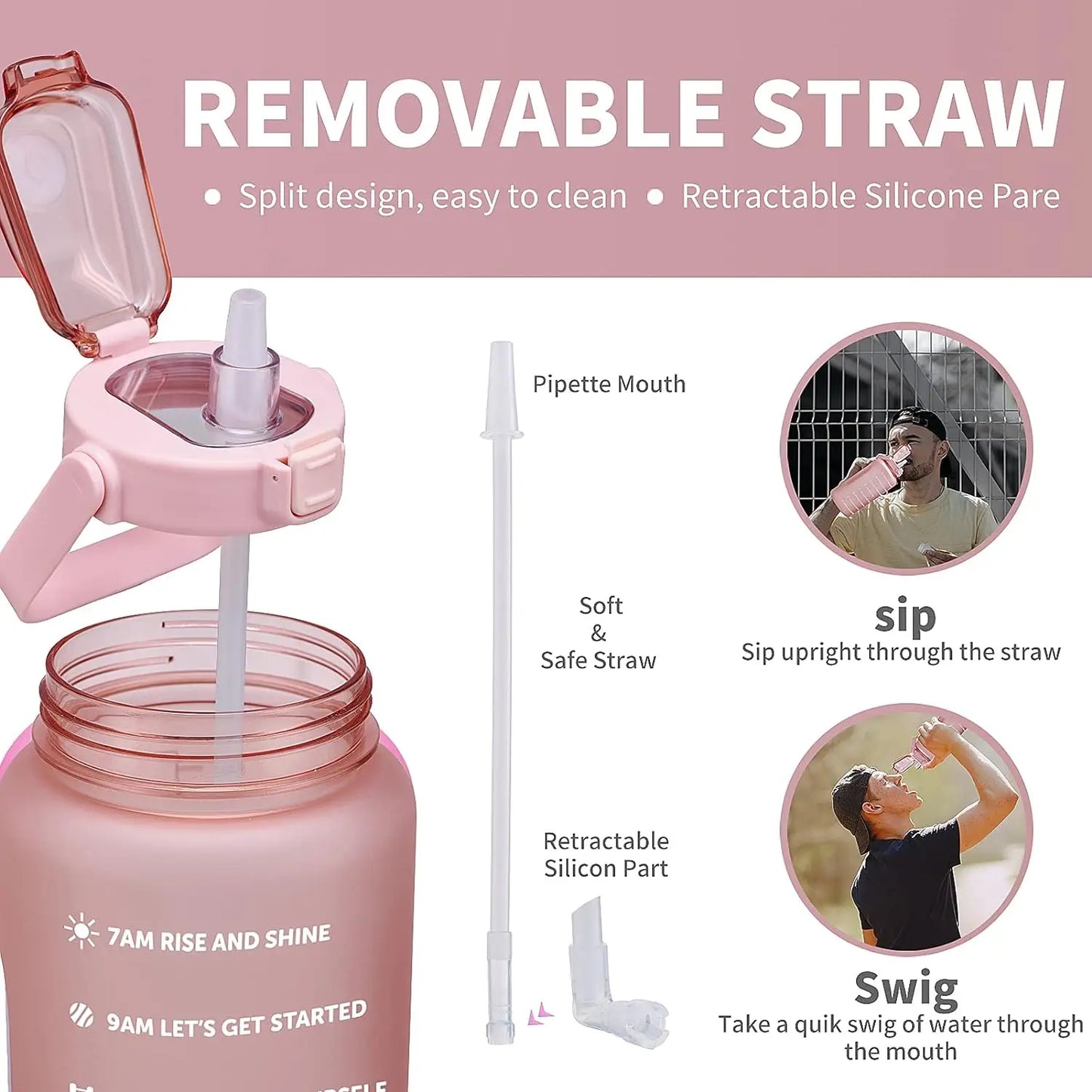 Bottiglia d'acqua da 2 litri con cannuccia Bottiglia d'acqua sportiva di grande capacità Bottiglie portatili per sport fitness da viaggio con indicatore del tempo