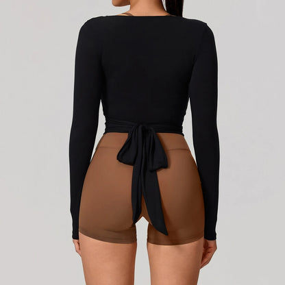 Top Yoga Avvolgente a Maniche Lunghe