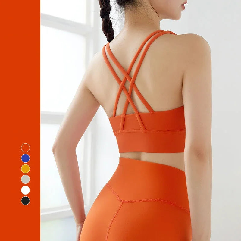 Nuovo reggiseno sportivo push up gilet da yoga incrociato sul retro fitness top imbottito sexy palestra ammortizzante corsa top corto traspirante abbigliamento sportivo