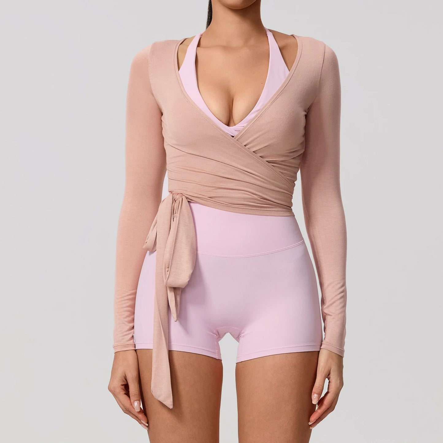 Top Yoga Avvolgente a Maniche Lunghe