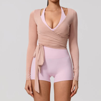 Top Yoga Avvolgente a Maniche Lunghe