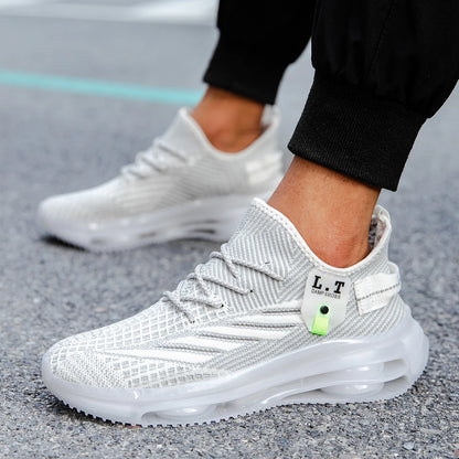 Scarpe da corsa da uomo comode scarpe da uomo casual antiscivolo traspiranti con suola spessa scarpe sportive stringate leggere in morbida rete da uomo