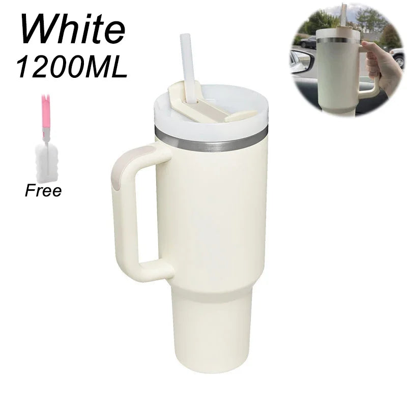 Bicchiere isolato con manico cannuccia tazza sottovuoto in acciaio inossidabile da 1200ml Quencher 2.0 tazza termica per bevanda con brodo di caffè e freddo