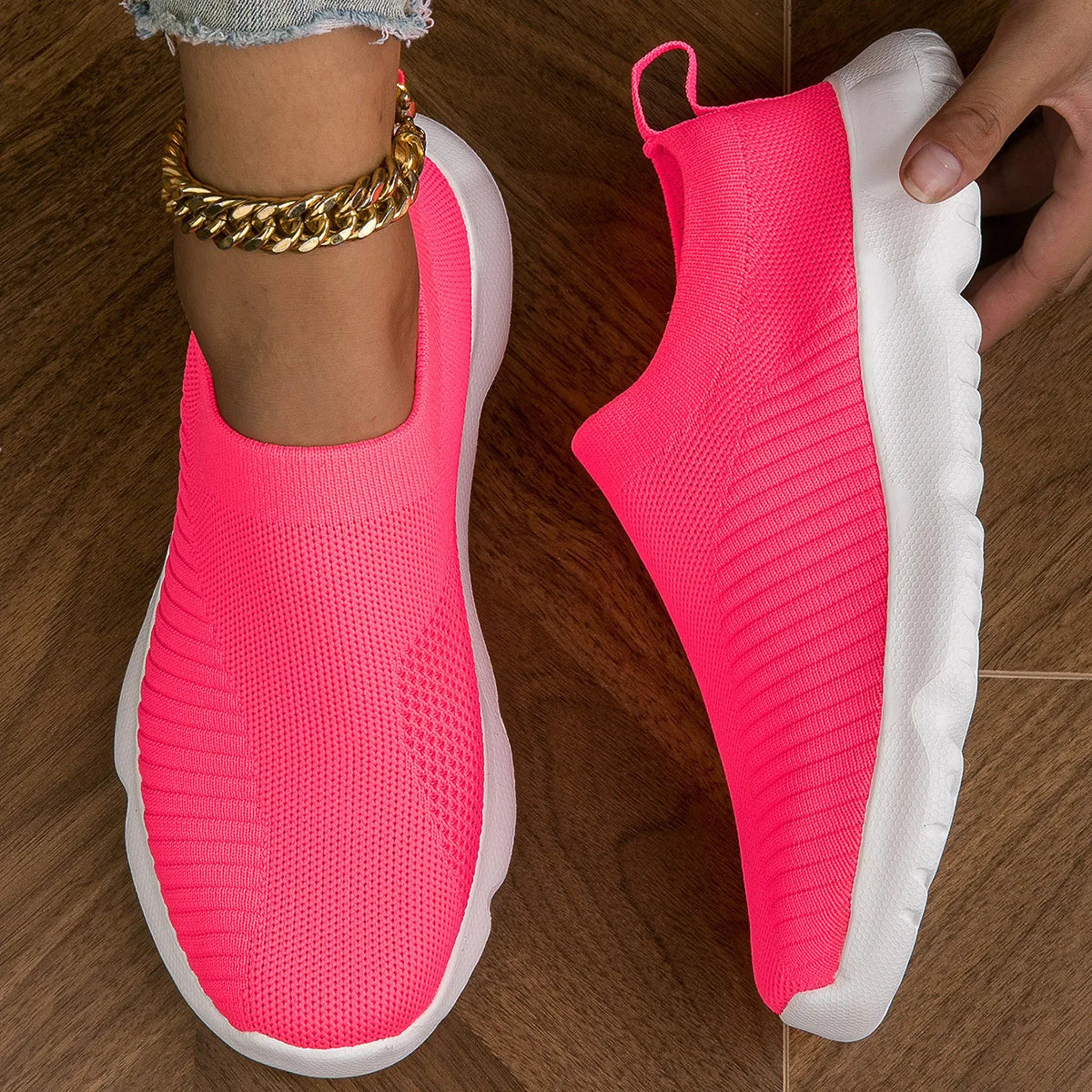 Sneakers in maglia traspirante da donna, scarpe Casual Slip On Outdoor, scarpe da ginnastica basse leggere