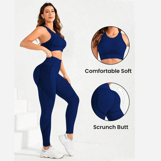 Tuta da 2 pezzi, tuta da yoga da donna, bellissima combinazione di pantaloni a vita alta sul retro, abbigliamento da palestra ideale super elastico senza cuciture