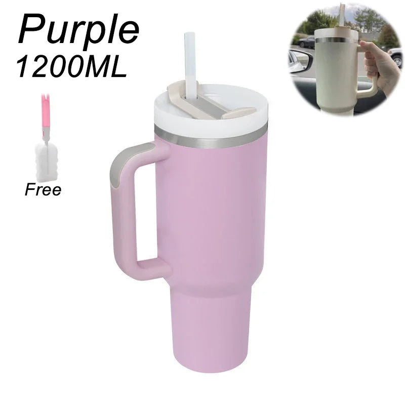 Bicchiere isolato con manico cannuccia tazza sottovuoto in acciaio inossidabile da 1200ml Quencher 2.0 tazza termica per bevanda con brodo di caffè e freddo