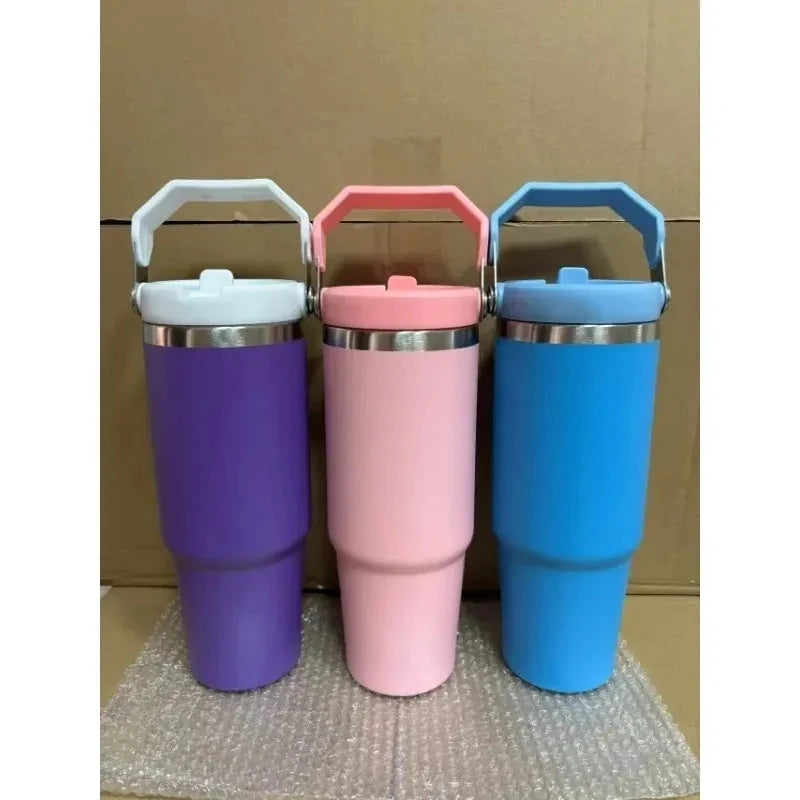 Tazza da viaggio in acciaio premium da 30 once con base anti-scivolo: design per auto, ufficio, esterno, resistente allo smarrimento e al sudore