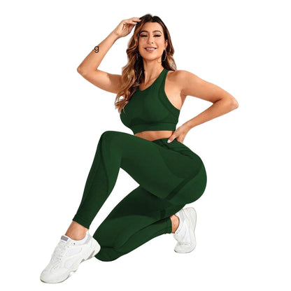 Tuta da 2 pezzi, tuta da yoga da donna, bellissima combinazione di pantaloni a vita alta sul retro, abbigliamento da palestra ideale super elastico senza cuciture