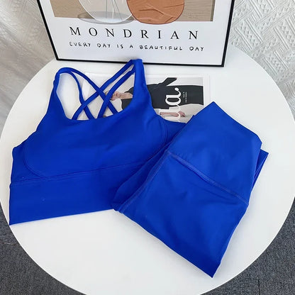 set da yoga a 2 pezzi Tuta da fitness traspirante Cross Back Yoga Top Pantaloni da yoga con culo pesca Pilates Tuta da fitness da corsa