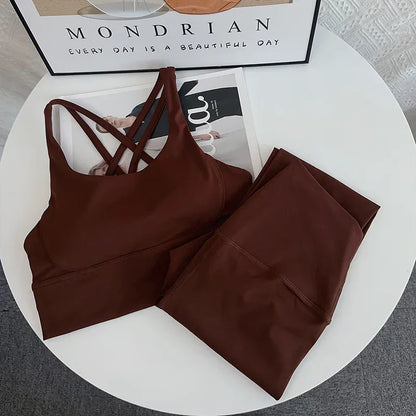 set da yoga a 2 pezzi Tuta da fitness traspirante Cross Back Yoga Top Pantaloni da yoga con culo pesca Pilates Tuta da fitness da corsa