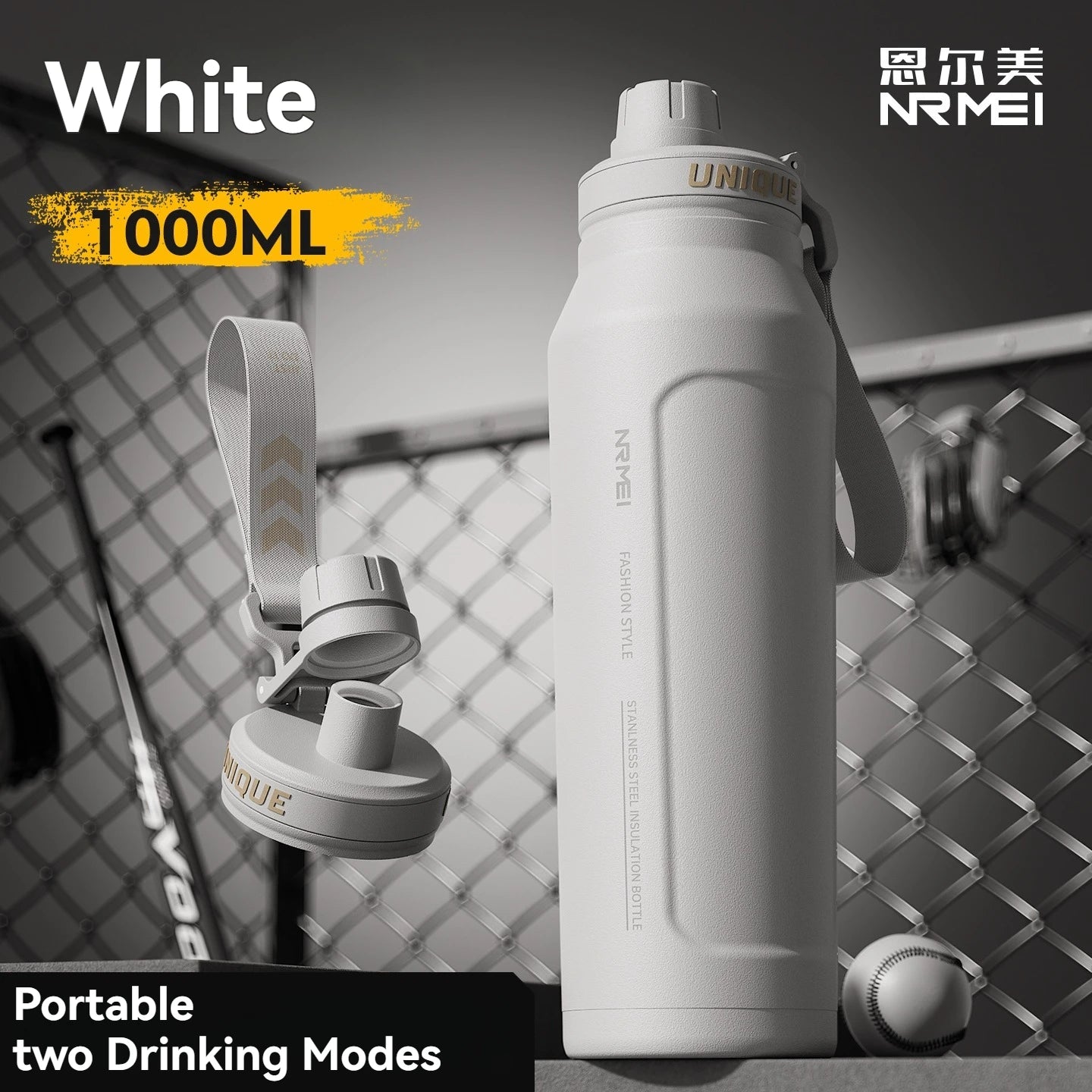 Bottiglia termica in acciaio inossidabile da 1 litro, bottiglia d'acqua, sport all'aria aperta, con manico, boccette a doppia parete sottovuoto