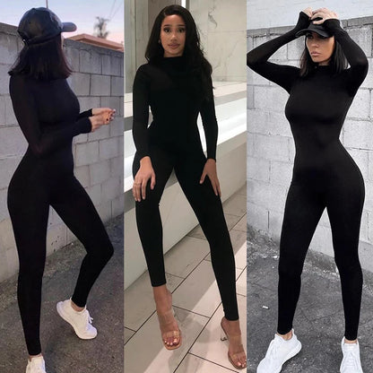 2025 Autunno Donna Tuta sexy Streetwear Manica lunga Aderente Solido Sport Fitness Tute Pagliaccetto Tute per le donne Body suit