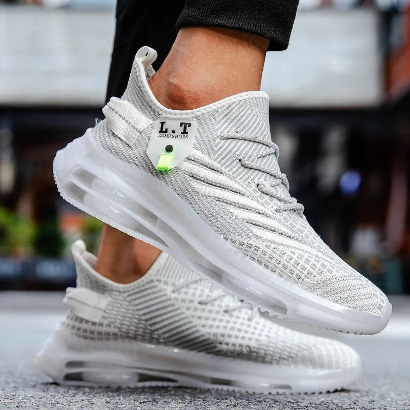 Scarpe da corsa da uomo comode scarpe da uomo casual antiscivolo traspiranti con suola spessa scarpe sportive stringate leggere in morbida rete da uomo