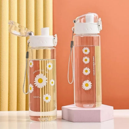 Bottiglia d'acqua in plastica con fiore margherita da 780 ml Bottiglia d'acqua trasparente sportiva Bottiglia per bere trasparente da viaggio per lezione portatile
