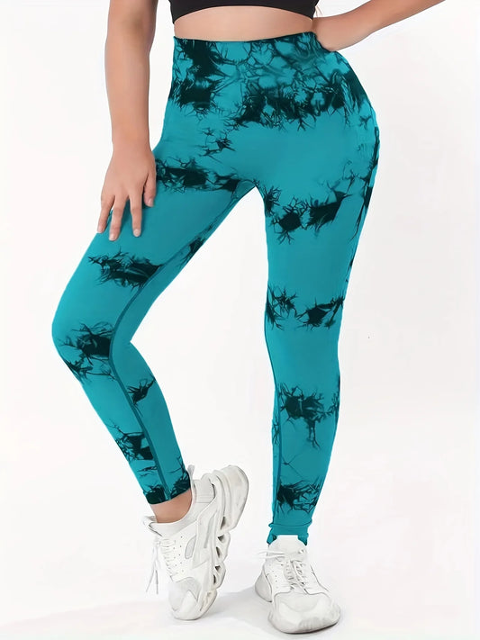 Pantaloni da yoga senza cuciture con tecnologia tie-dye irregolare a vita larga slim pantaloni sportivi alla moda