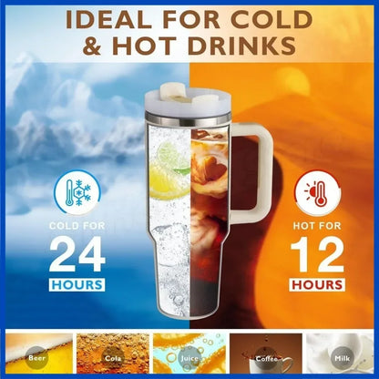 Tazza per auto in acciaio inossidabile da 40 once con manico Bicchiere da caffè con tazza di paglia Bicchiere a doppia parete termico ghiacciato per tazza da viaggio sottovuoto