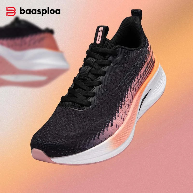 Baasploa Scarpe da corsa professionali da donna Scarpe sportive antiscivolo con piastra in carbonio per esterni Scarpe da ginnastica da jogging traspiranti casual femminili