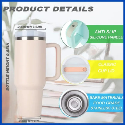 Tazza per auto in acciaio inossidabile da 40 once con manico Bicchiere da caffè con tazza di paglia Bicchiere a doppia parete termico ghiacciato per tazza da viaggio sottovuoto